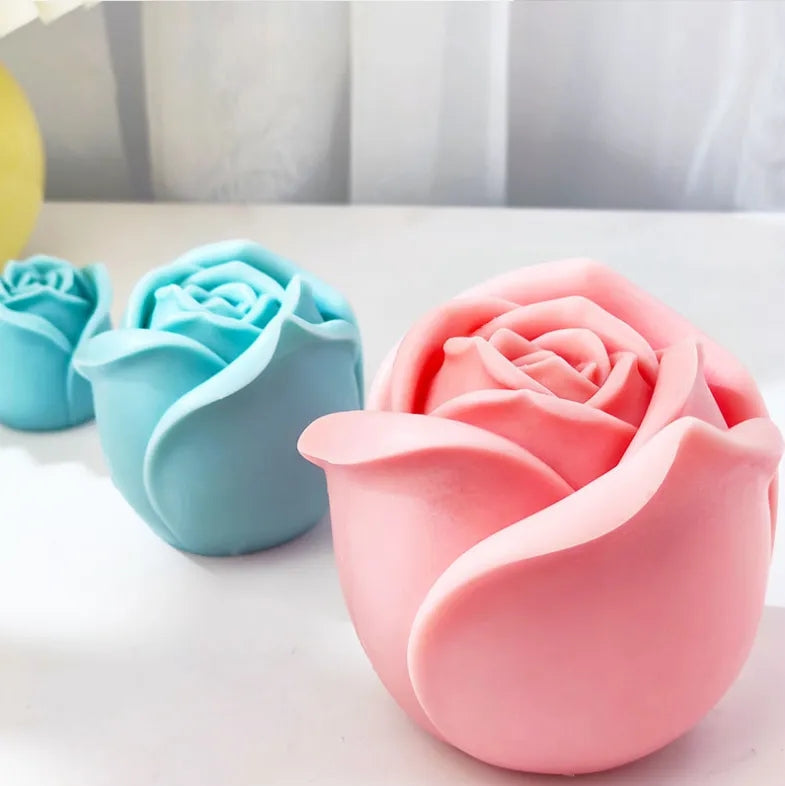 Rosebud Candle Moulds 3 - Silicone Mould, Mold for DIY Candles. Created using candle making kit with cotton candle wicks and candle colour chips. Using soy wax for pillar candles. Sold by Myka Candles Moulds Australia
