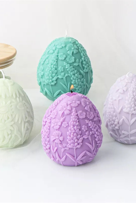 Floral Egg Candle Moulds 5 - Silicone Mould, Mold for DIY Candles. Created using candle making kit with cotton candle wicks and candle colour chips. Using soy wax for pillar candles. Sold by Myka Candles Moulds Australia