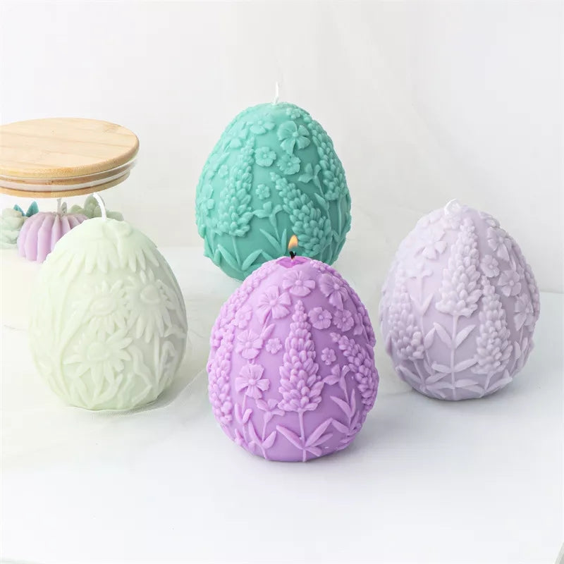Floral Egg Candle Moulds 5 - Silicone Mould, Mold for DIY Candles. Created using candle making kit with cotton candle wicks and candle colour chips. Using soy wax for pillar candles. Sold by Myka Candles Moulds Australia