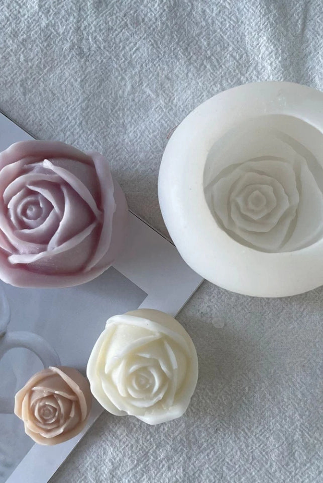 Rose Candle Moulds 9 - Silicone Mould, Mold for DIY Candles. Created using candle making kit with cotton candle wicks and candle colour chips. Using soy wax for pillar candles. Sold by Myka Candles Moulds Australia