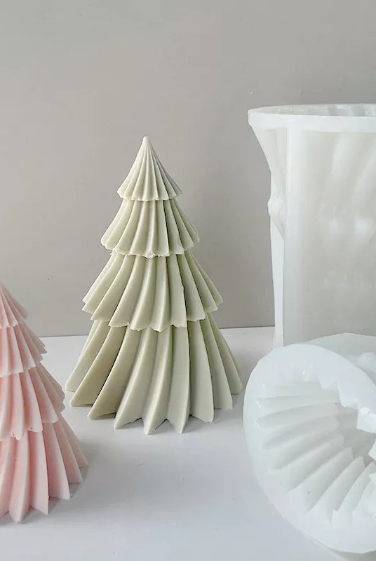Spinning Christmas Tree Candle Mould 6 - Silicone Mould, Mold for DIY Candles. Created using candle making kit with cotton candle wicks and candle colour chips. Using soy wax for pillar candles. Sold by Myka Candles Moulds Australia
