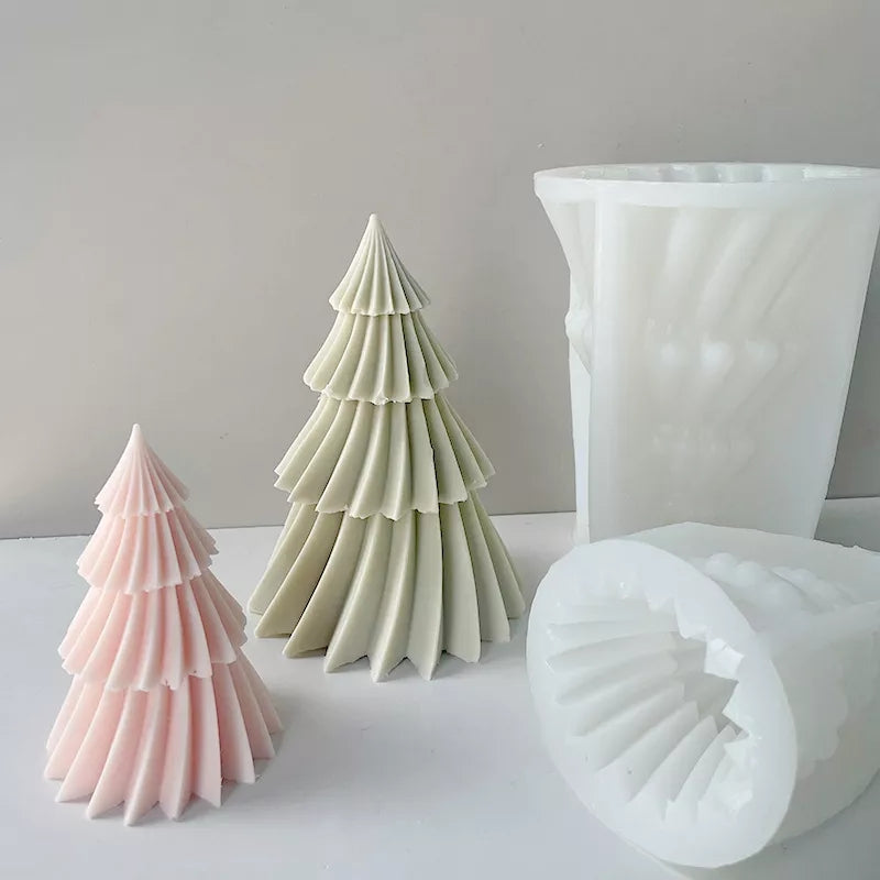 Spinning Christmas Tree Candle Mould 6 - Silicone Mould, Mold for DIY Candles. Created using candle making kit with cotton candle wicks and candle colour chips. Using soy wax for pillar candles. Sold by Myka Candles Moulds Australia