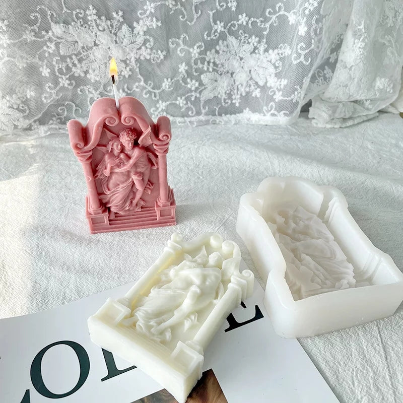 Eros & Psyche Candle Mould 1 - Silicone Mould, Mold for DIY Candles. Created using candle making kit with cotton candle wicks and candle colour chips. Using soy wax for pillar candles. Sold by Myka Candles Moulds Australia