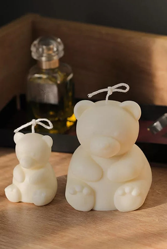 Bear Candle Mould 4 - Silicone Mould, Mold for DIY Candles. Created using candle making kit with cotton candle wicks and candle colour chips. Using soy wax for pillar candles. Sold by Myka Candles Moulds Australia