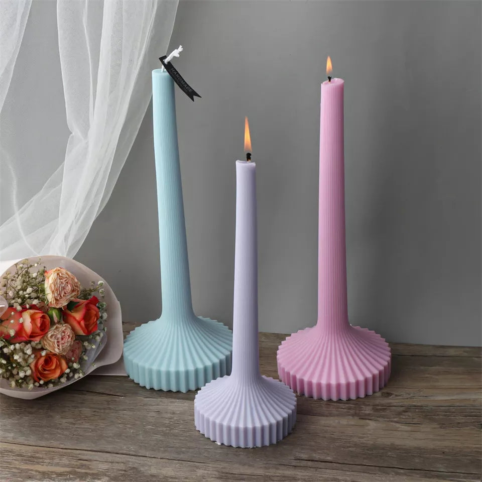 Torchiere Candle Mould 1 - Silicone Mould, Mold for DIY Candles. Created using candle making kit with cotton candle wicks and candle colour chips. Using soy wax for pillar candles. Sold by Myka Candles Moulds Australia