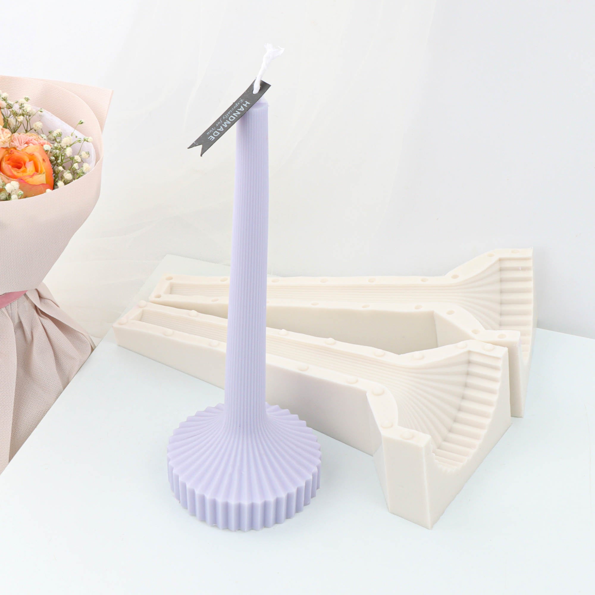 Torchiere Candle Mould 6 - Silicone Mould, Mold for DIY Candles. Created using candle making kit with cotton candle wicks and candle colour chips. Using soy wax for pillar candles. Sold by Myka Candles Moulds Australia
