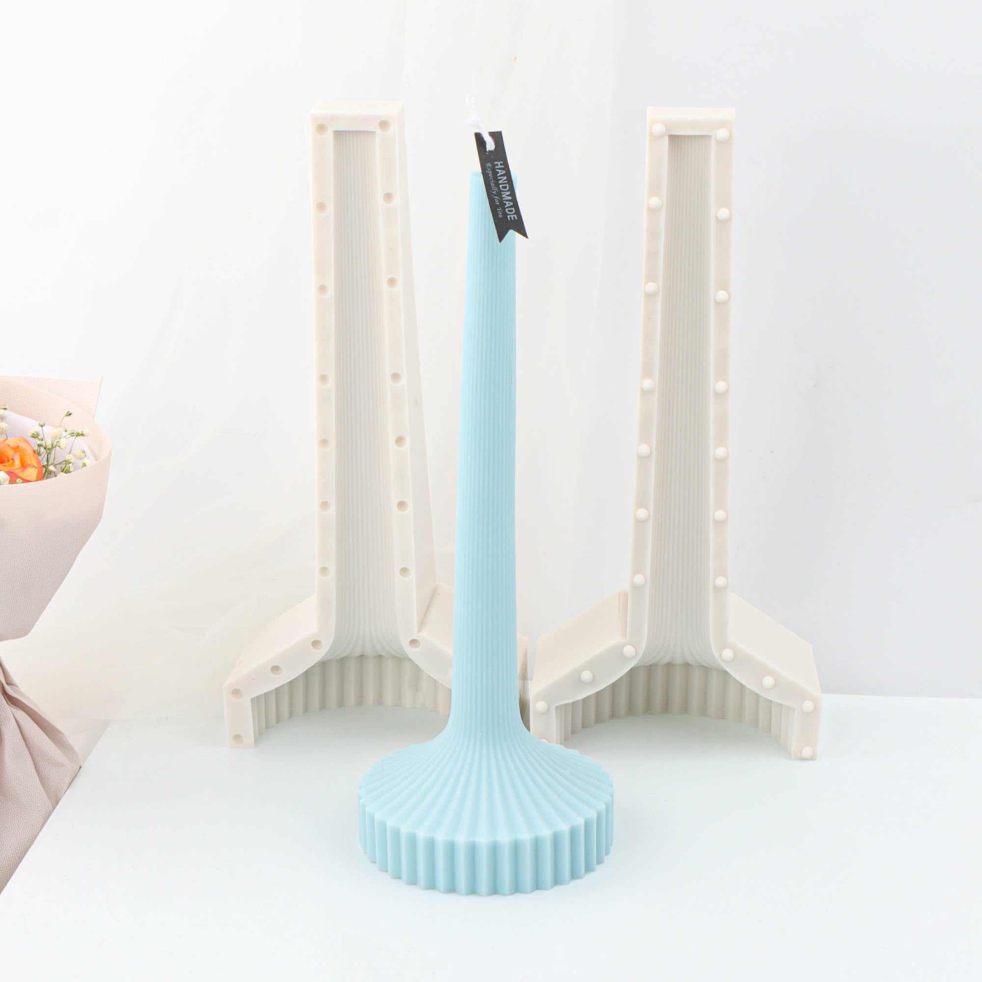 Torchiere Candle Mould 7 - Silicone Mould, Mold for DIY Candles. Created using candle making kit with cotton candle wicks and candle colour chips. Using soy wax for pillar candles. Sold by Myka Candles Moulds Australia
