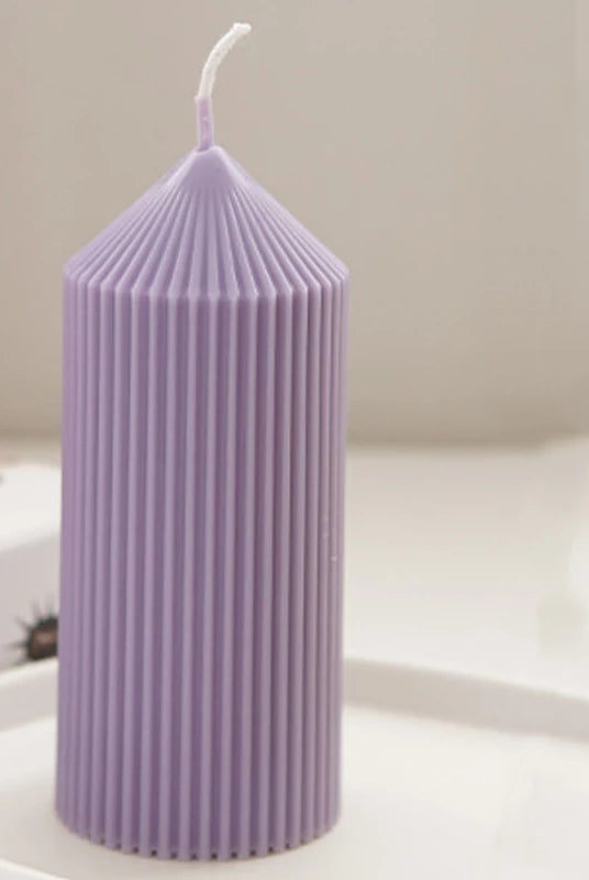Pointy Ribbed Pillar Candle Mould 1 - Silicone Mould, Mold for DIY Candles. Created using candle making kit with cotton candle wicks and candle colour chips. Using soy wax for pillar candles. Sold by Myka Candles Moulds Australia