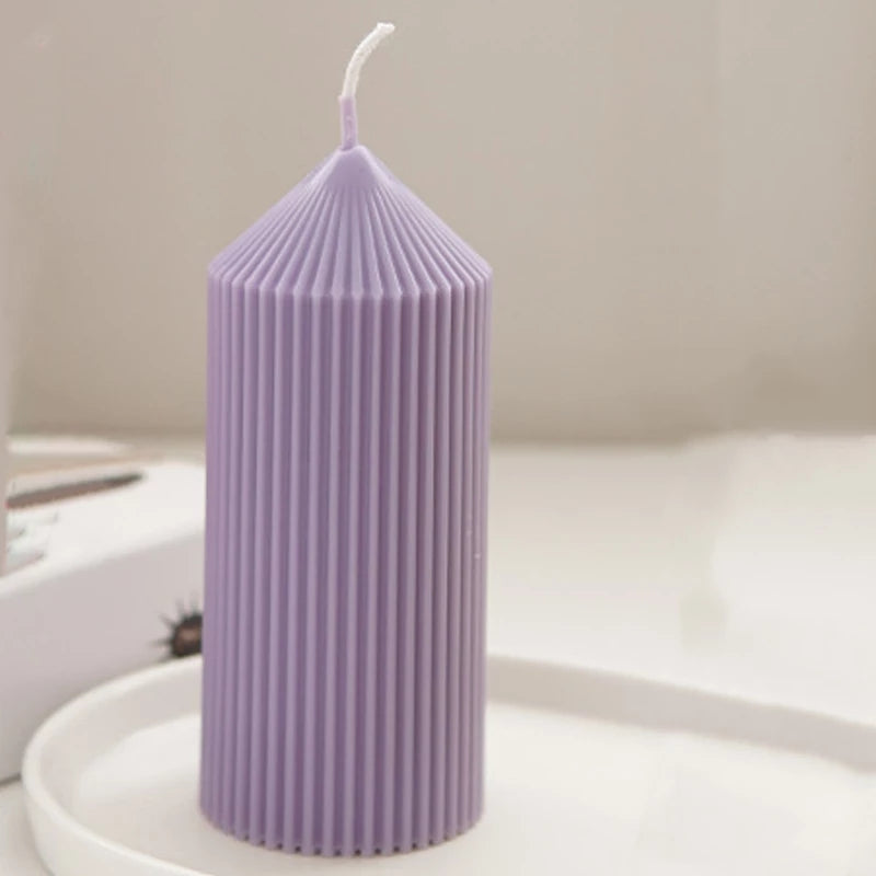 Pointy Ribbed Pillar Candle Mould 1 - Silicone Mould, Mold for DIY Candles. Created using candle making kit with cotton candle wicks and candle colour chips. Using soy wax for pillar candles. Sold by Myka Candles Moulds Australia