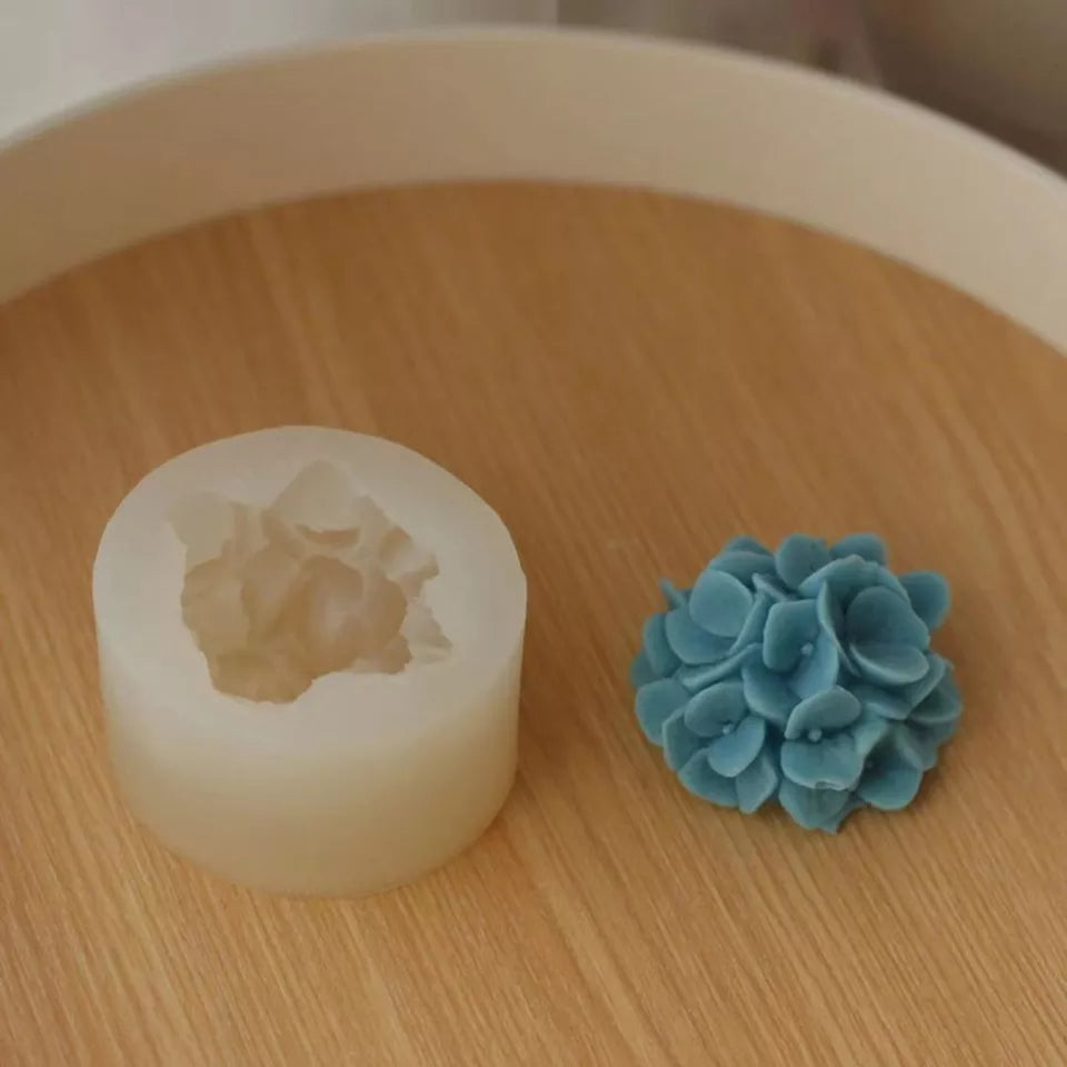 Hydrangea Candle Mould 4 - Silicone Mould, Mold for DIY Candles. Created using candle making kit with cotton candle wicks and candle colour chips. Using soy wax for pillar candles. Sold by Myka Candles Moulds Australia
