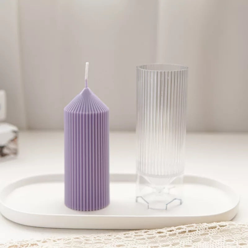 Pointy Ribbed Pillar Candle Mould 2 - Silicone Mould, Mold for DIY Candles. Created using candle making kit with cotton candle wicks and candle colour chips. Using soy wax for pillar candles. Sold by Myka Candles Moulds Australia