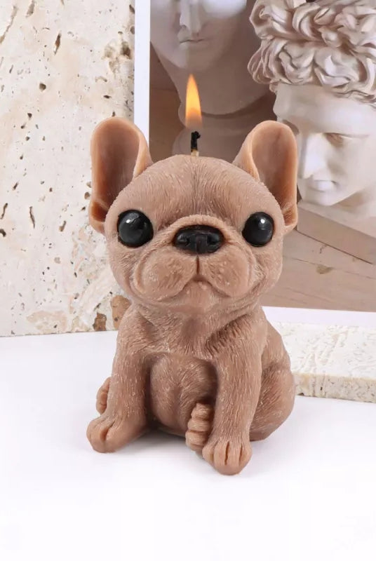 Frenchie Puppy Candle Mould 2 - Silicone Mould, Mold for DIY Candles. Created using candle making kit with cotton candle wicks and candle colour chips. Using soy wax for pillar candles. Sold by Myka Candles Moulds Australia