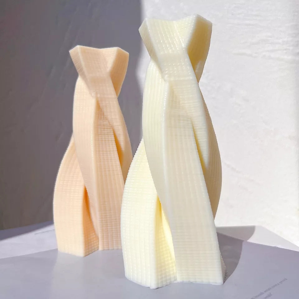 Twisted Tower Candle Mould 0 - Silicone Mould, Mold for DIY Candles. Created using candle making kit with cotton candle wicks and candle colour chips. Using soy wax for pillar candles. Sold by Myka Candles Moulds Australia