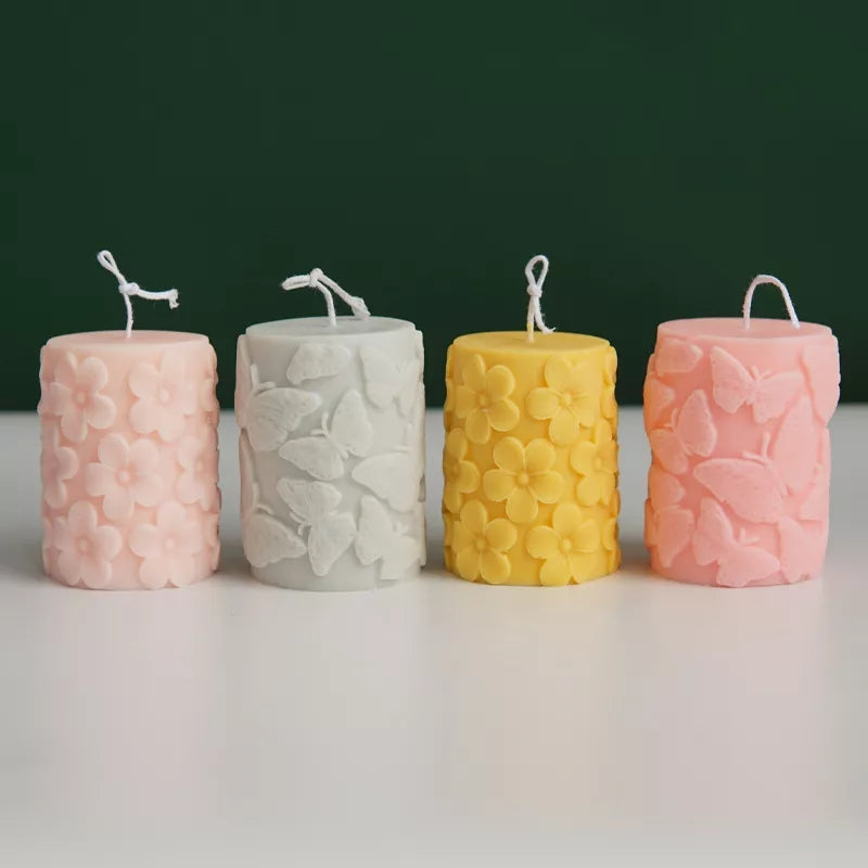 Frangipani Pillar Candle Mould 2 - Silicone Mould, Mold for DIY Candles. Created using candle making kit with cotton candle wicks and candle colour chips. Using soy wax for pillar candles. Sold by Myka Candles Moulds Australia