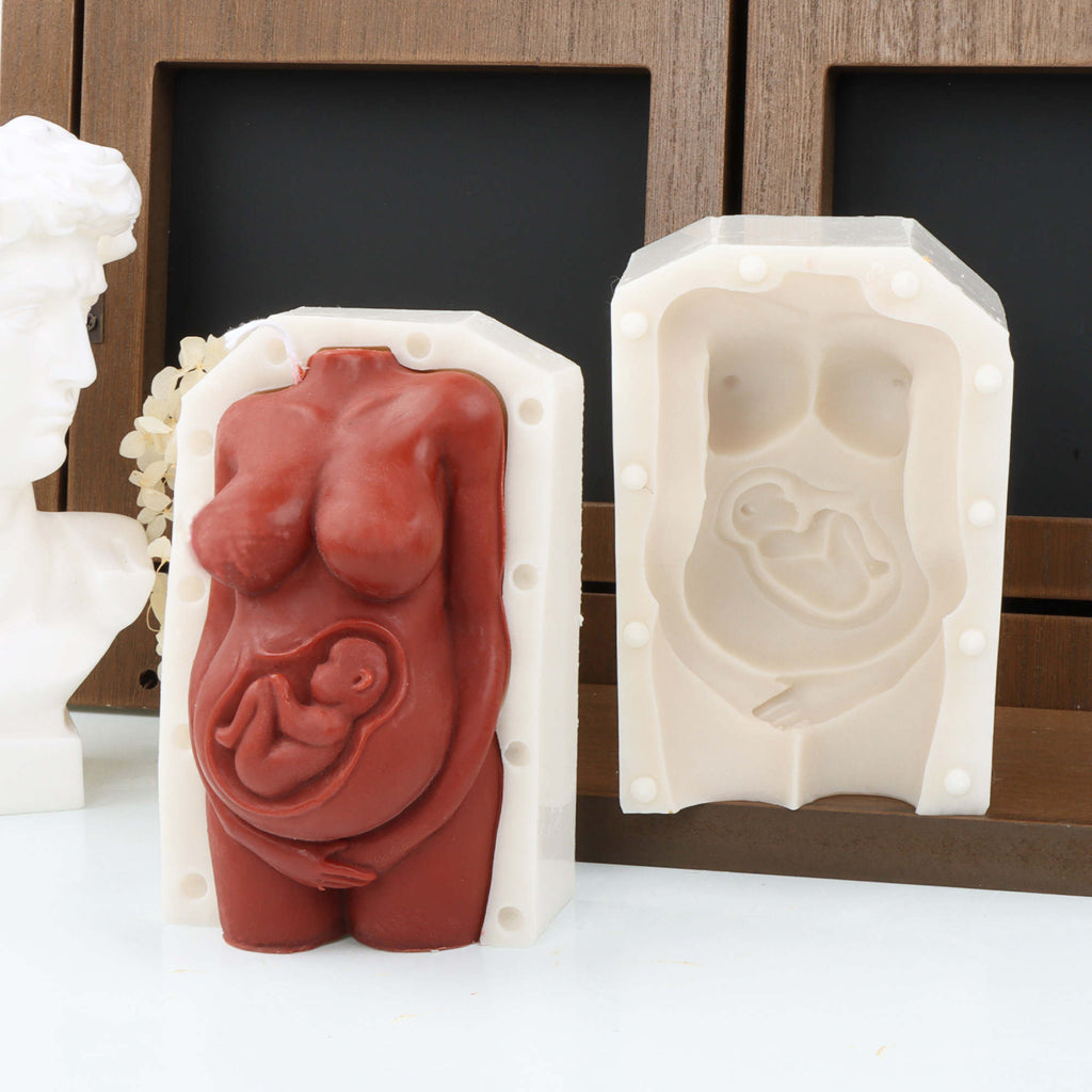 Pregnant Mama Candle Mould 3 - Silicone Mould, Mold for DIY Candles. Created using candle making kit with cotton candle wicks and candle colour chips. Using soy wax for pillar candles. Sold by Myka Candles Moulds Australia