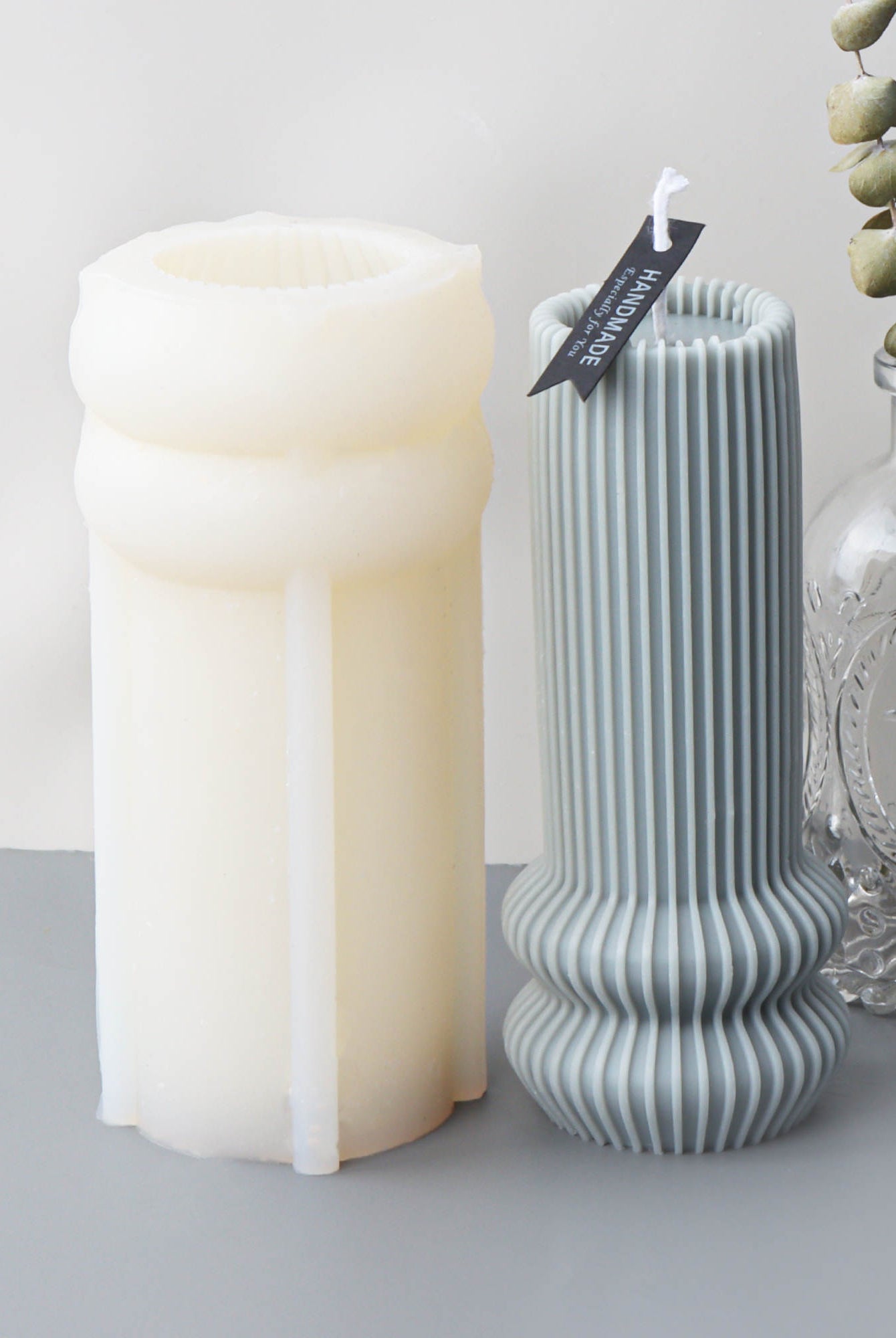 Nordic Vase Candle Moulds 3 - Silicone Mould, Mold for DIY Candles. Created using candle making kit with cotton candle wicks and candle colour chips. Using soy wax for pillar candles. Sold by Myka Candles Moulds Australia