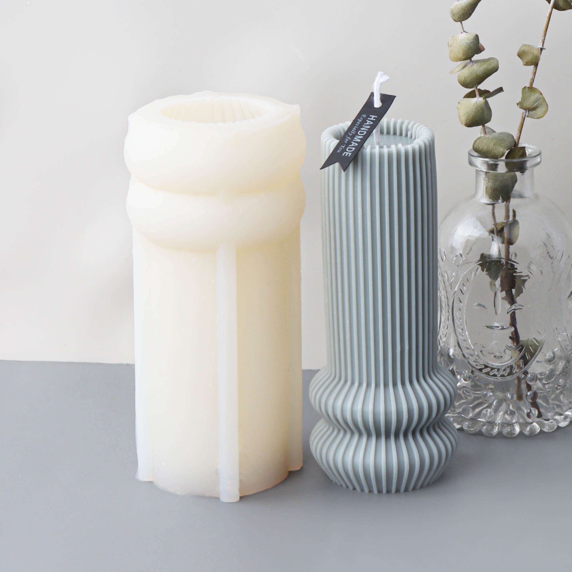 Nordic Vase Candle Moulds 3 - Silicone Mould, Mold for DIY Candles. Created using candle making kit with cotton candle wicks and candle colour chips. Using soy wax for pillar candles. Sold by Myka Candles Moulds Australia