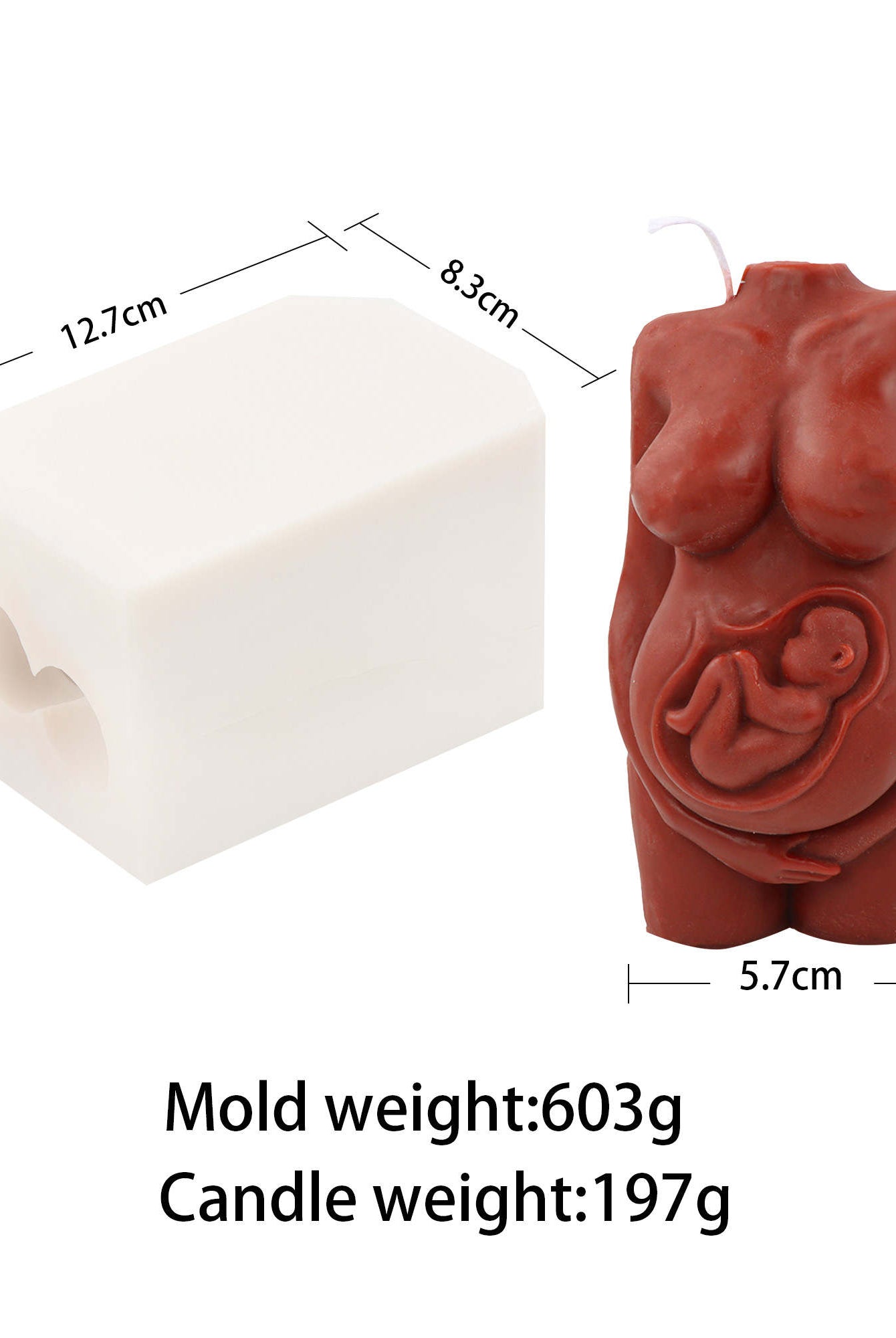Pregnant Mama Candle Mould 4 - Silicone Mould, Mold for DIY Candles. Created using candle making kit with cotton candle wicks and candle colour chips. Using soy wax for pillar candles. Sold by Myka Candles Moulds Australia
