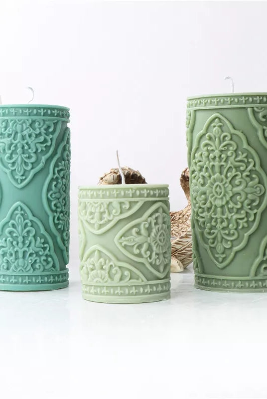 Morocco Candle Mould 5 - Silicone Mould, Mold for DIY Candles. Created using candle making kit with cotton candle wicks and candle colour chips. Using soy wax for pillar candles. Sold by Myka Candles Moulds Australia