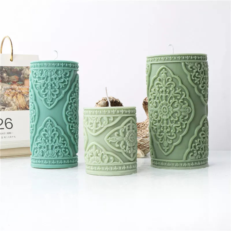 Morocco Candle Mould 5 - Silicone Mould, Mold for DIY Candles. Created using candle making kit with cotton candle wicks and candle colour chips. Using soy wax for pillar candles. Sold by Myka Candles Moulds Australia