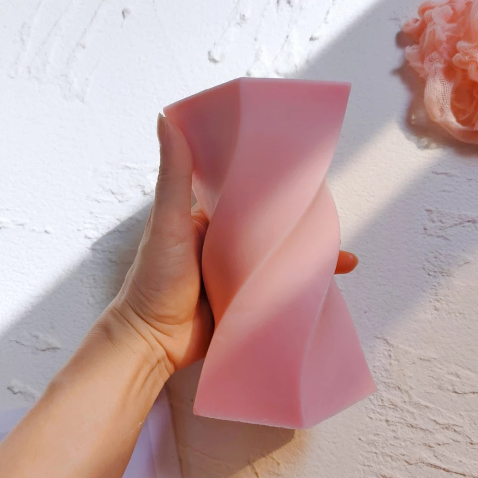 Twist Candle Mould 2 - Silicone Mould, Mold for DIY Candles. Created using candle making kit with cotton candle wicks and candle colour chips. Using soy wax for pillar candles. Sold by Myka Candles Moulds Australia