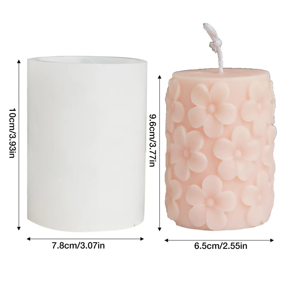 Frangipani Pillar Candle Mould 4 - Silicone Mould, Mold for DIY Candles. Created using candle making kit with cotton candle wicks and candle colour chips. Using soy wax for pillar candles. Sold by Myka Candles Moulds Australia