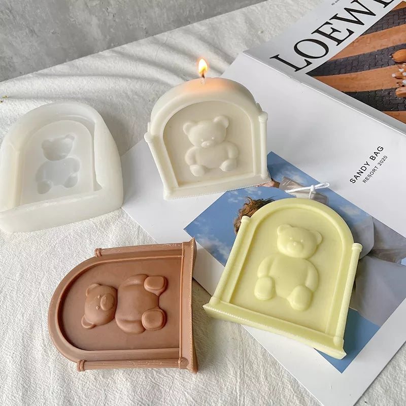 Arch Bear Candle Mould 4 - Silicone Mould, Mold for DIY Candles. Created using candle making kit with cotton candle wicks and candle colour chips. Using soy wax for pillar candles. Sold by Myka Candles Moulds Australia