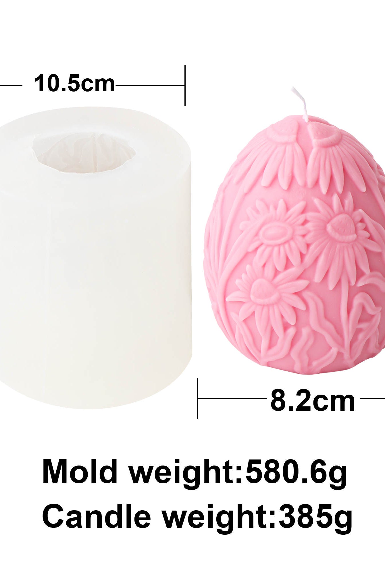 Floral Egg Candle Moulds 9 - Silicone Mould, Mold for DIY Candles. Created using candle making kit with cotton candle wicks and candle colour chips. Using soy wax for pillar candles. Sold by Myka Candles Moulds Australia