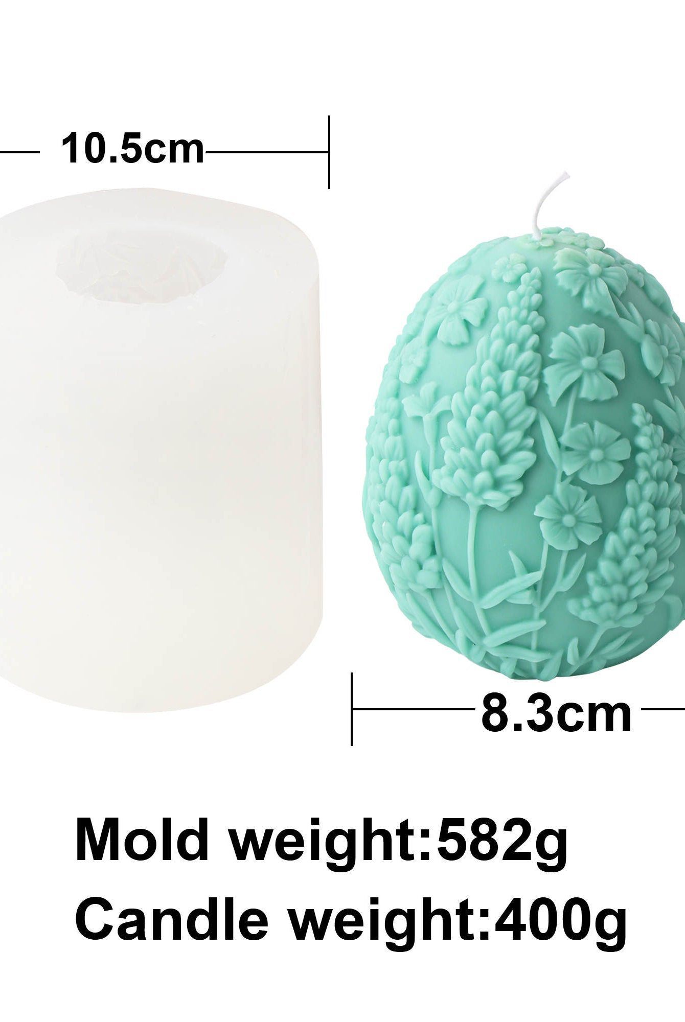 Floral Egg Candle Moulds 8 - Silicone Mould, Mold for DIY Candles. Created using candle making kit with cotton candle wicks and candle colour chips. Using soy wax for pillar candles. Sold by Myka Candles Moulds Australia