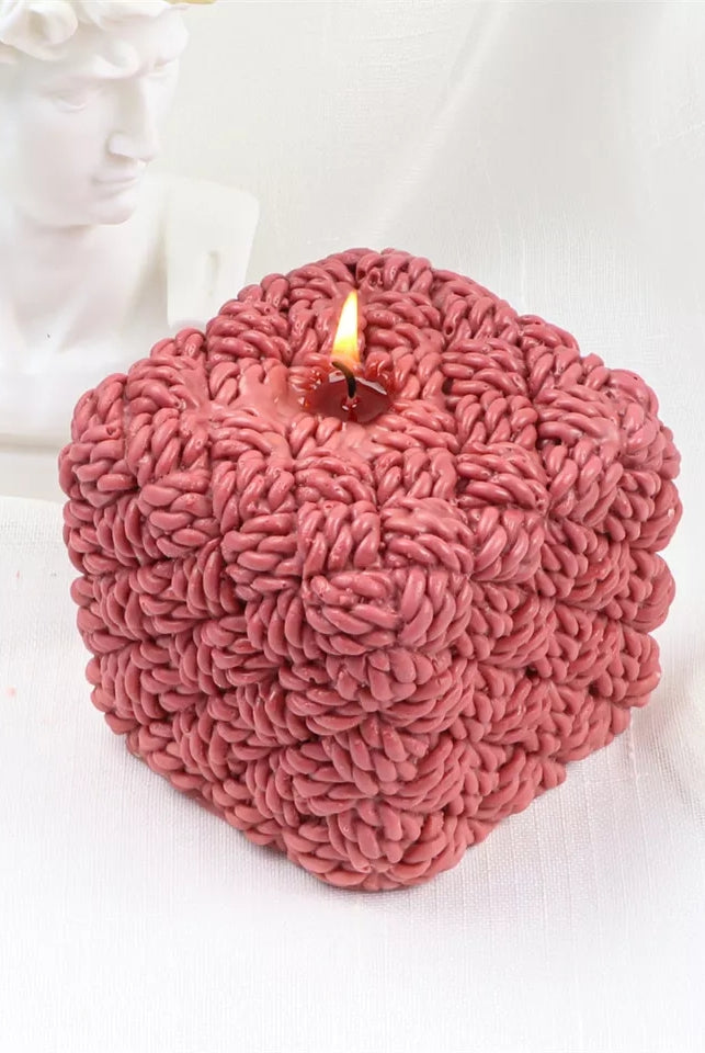 Knitted Cube Candle Mould 4 - Silicone Mould, Mold for DIY Candles. Created using candle making kit with cotton candle wicks and candle colour chips. Using soy wax for pillar candles. Sold by Myka Candles Moulds Australia