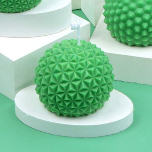 Geometric Orb Candle Mould 3 - Silicone Mould, Mold for DIY Candles. Created using candle making kit with cotton candle wicks and candle colour chips. Using soy wax for pillar candles. Sold by Myka Candles Moulds Australia