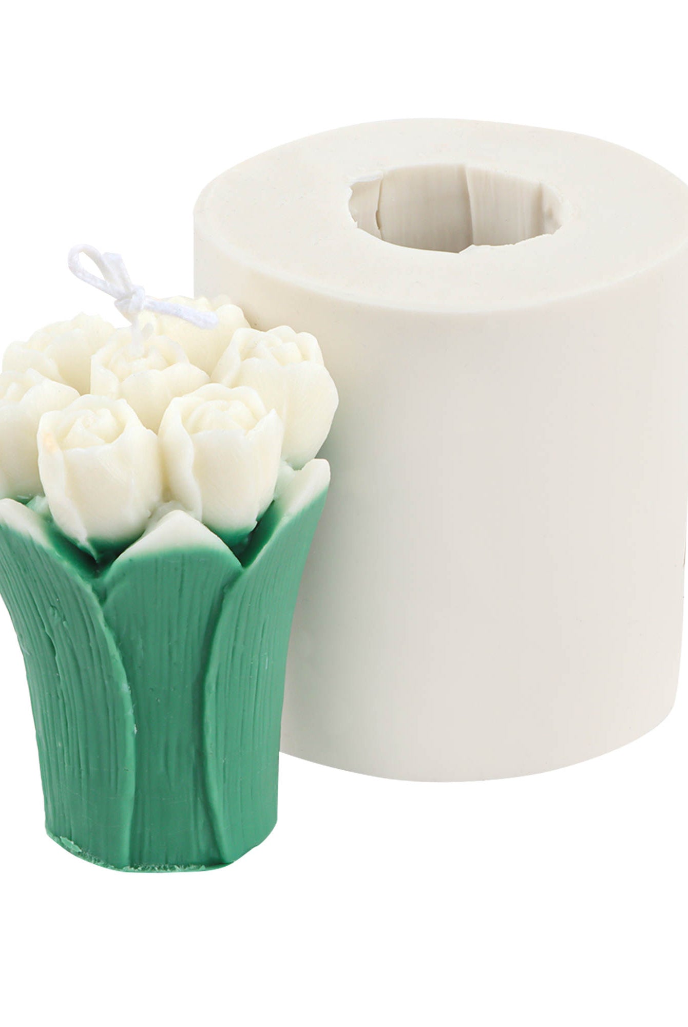 Tulip Bouquet Candle Mould 1 - Silicone Mould, Mold for DIY Candles. Created using candle making kit with cotton candle wicks and candle colour chips. Using soy wax for pillar candles. Sold by Myka Candles Moulds Australia