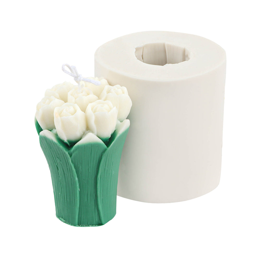 Tulip Bouquet Candle Mould 1 - Silicone Mould, Mold for DIY Candles. Created using candle making kit with cotton candle wicks and candle colour chips. Using soy wax for pillar candles. Sold by Myka Candles Moulds Australia