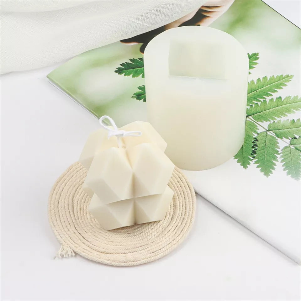 Sharp Cube Candle Mould 3 - Silicone Mould, Mold for DIY Candles. Created using candle making kit with cotton candle wicks and candle colour chips. Using soy wax for pillar candles. Sold by Myka Candles Moulds Australia