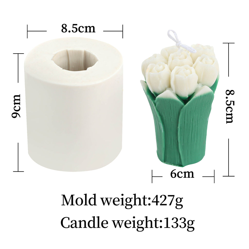 Tulip Bouquet Candle Mould 4 - Silicone Mould, Mold for DIY Candles. Created using candle making kit with cotton candle wicks and candle colour chips. Using soy wax for pillar candles. Sold by Myka Candles Moulds Australia