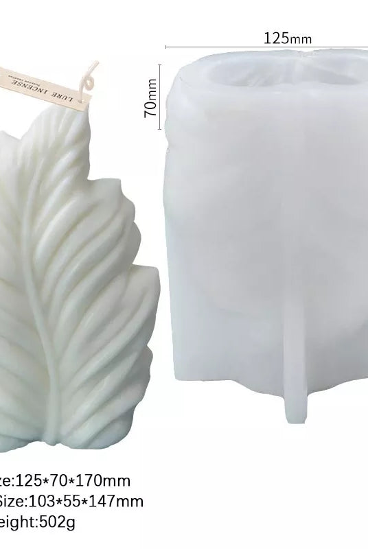 Feather Candle Mould 2 - Silicone Mould, Mold for DIY Candles. Created using candle making kit with cotton candle wicks and candle colour chips. Using soy wax for pillar candles. Sold by Myka Candles Moulds Australia