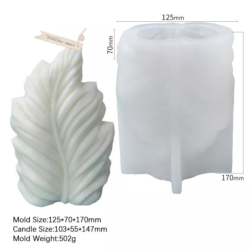Feather Candle Mould 2 - Silicone Mould, Mold for DIY Candles. Created using candle making kit with cotton candle wicks and candle colour chips. Using soy wax for pillar candles. Sold by Myka Candles Moulds Australia