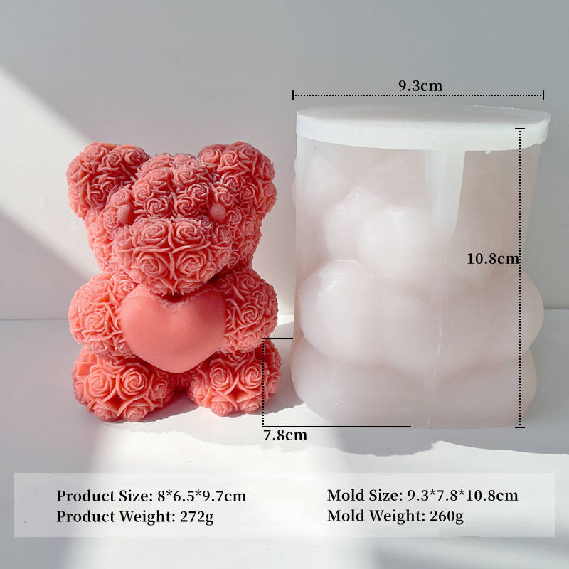 Valentine's Bear Candle Moulds 7 - Silicone Mould, Mold for DIY Candles. Created using candle making kit with cotton candle wicks and candle colour chips. Using soy wax for pillar candles. Sold by Myka Candles Moulds Australia