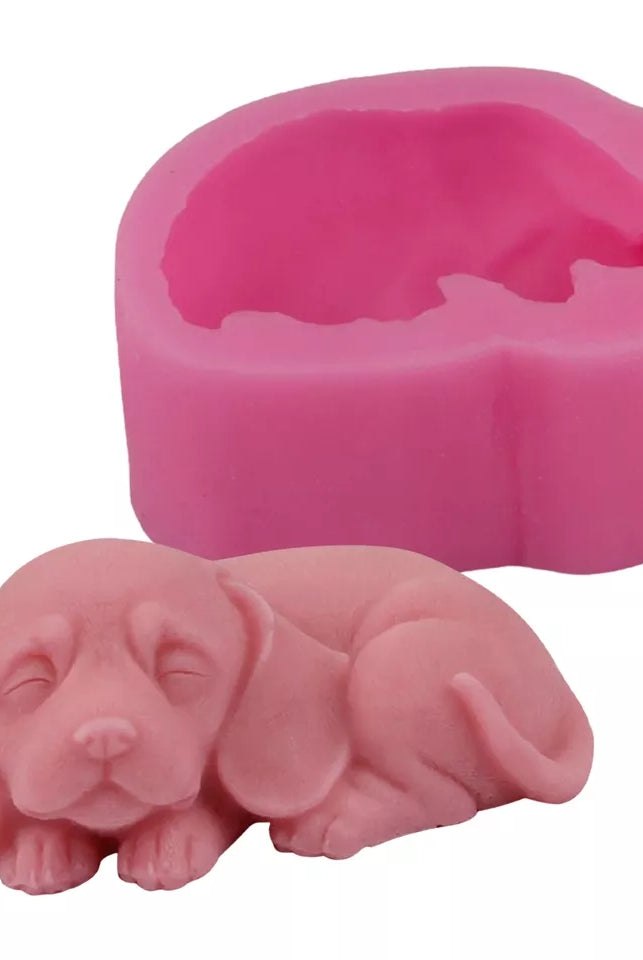 Sleeping Puppy Candle Mould 0 - Silicone Mould, Mold for DIY Candles. Created using candle making kit with cotton candle wicks and candle colour chips. Using soy wax for pillar candles. Sold by Myka Candles Moulds Australia