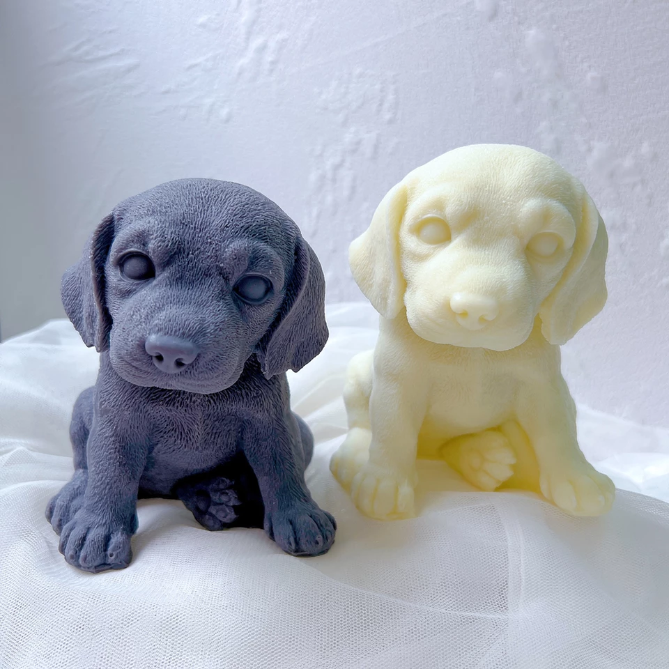 Beagle Candle Mould 1 - Silicone Mould, Mold for DIY Candles. Created using candle making kit with cotton candle wicks and candle colour chips. Using soy wax for pillar candles. Sold by Myka Candles Moulds Australia