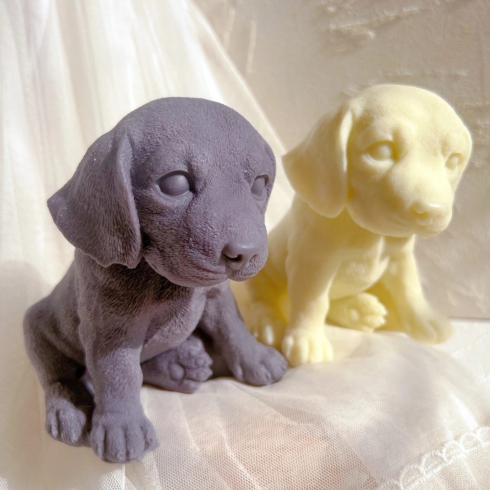 Beagle Candle Mould 2 - Silicone Mould, Mold for DIY Candles. Created using candle making kit with cotton candle wicks and candle colour chips. Using soy wax for pillar candles. Sold by Myka Candles Moulds Australia