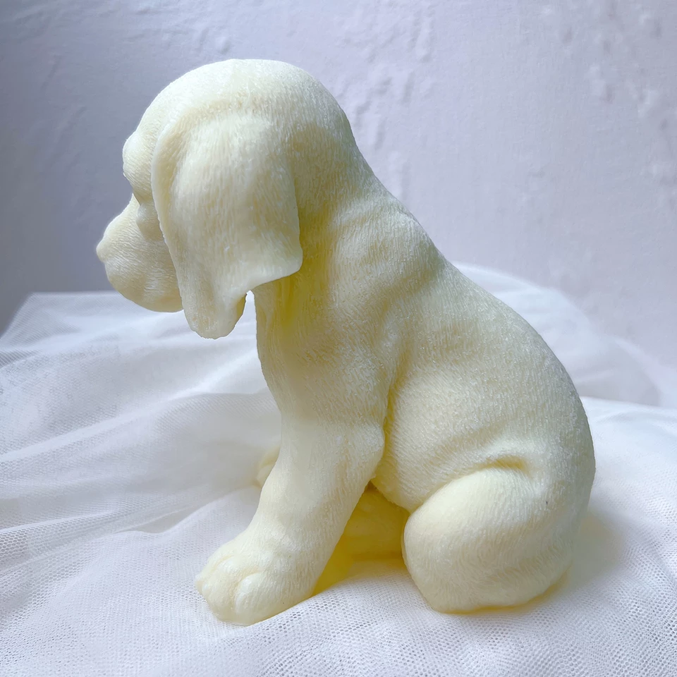 Beagle Candle Mould 4 - Silicone Mould, Mold for DIY Candles. Created using candle making kit with cotton candle wicks and candle colour chips. Using soy wax for pillar candles. Sold by Myka Candles Moulds Australia