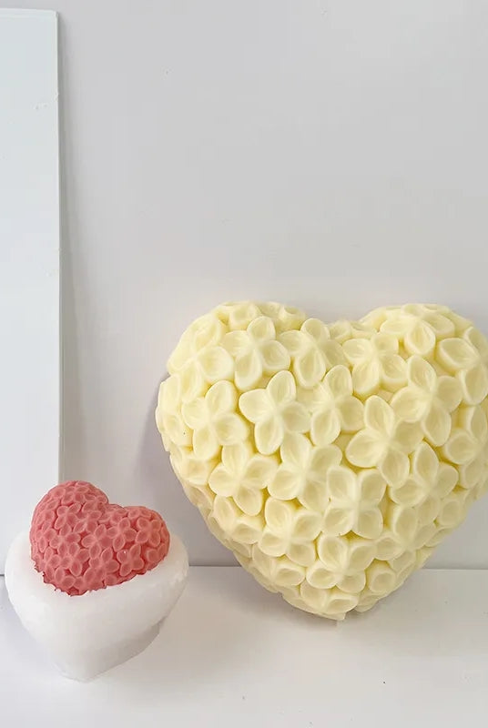 Flower Heart Candle Mould 6 - Silicone Mould, Mold for DIY Candles. Created using candle making kit with cotton candle wicks and candle colour chips. Using soy wax for pillar candles. Sold by Myka Candles Moulds Australia