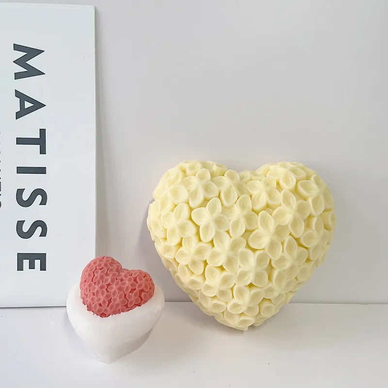 Flower Heart Candle Mould 6 - Silicone Mould, Mold for DIY Candles. Created using candle making kit with cotton candle wicks and candle colour chips. Using soy wax for pillar candles. Sold by Myka Candles Moulds Australia