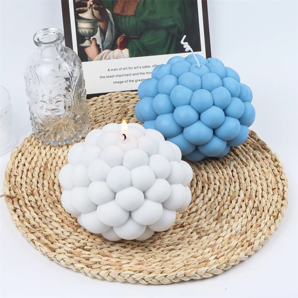 Bubble Ball Candle Moulds 1 - Silicone Mould, Mold for DIY Candles. Created using candle making kit with cotton candle wicks and candle colour chips. Using soy wax for pillar candles. Sold by Myka Candles Moulds Australia