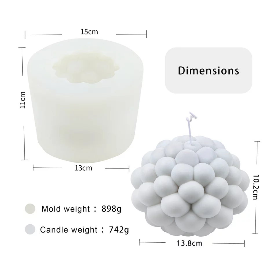 Bubble Ball Candle Moulds 5 - Silicone Mould, Mold for DIY Candles. Created using candle making kit with cotton candle wicks and candle colour chips. Using soy wax for pillar candles. Sold by Myka Candles Moulds Australia