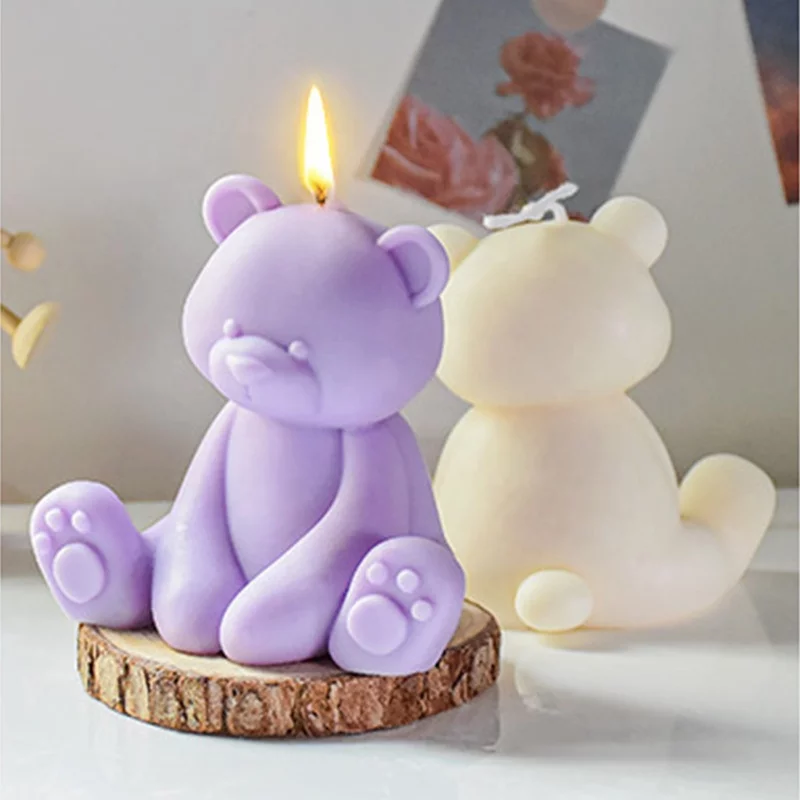 Teddy Bear Candle Mould 1 - Silicone Mould, Mold for DIY Candles. Created using candle making kit with cotton candle wicks and candle colour chips. Using soy wax for pillar candles. Sold by Myka Candles Moulds Australia