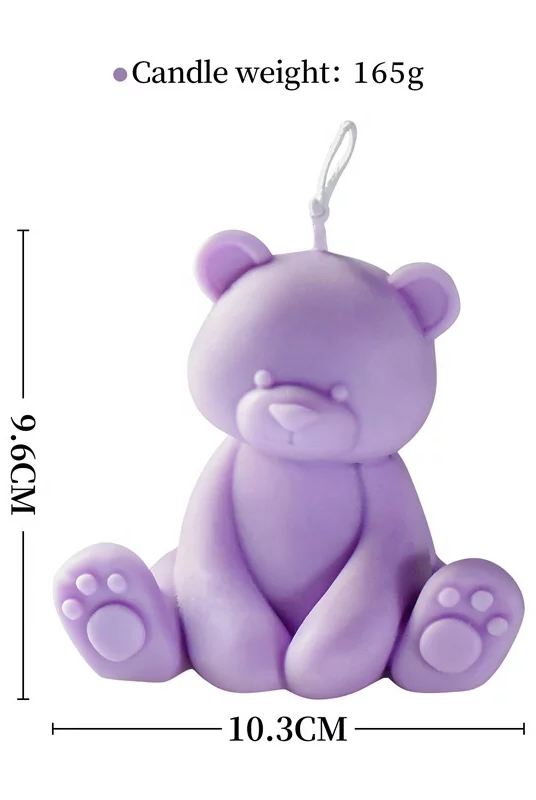 Teddy Bear Candle Mould 3 - Silicone Mould, Mold for DIY Candles. Created using candle making kit with cotton candle wicks and candle colour chips. Using soy wax for pillar candles. Sold by Myka Candles Moulds Australia