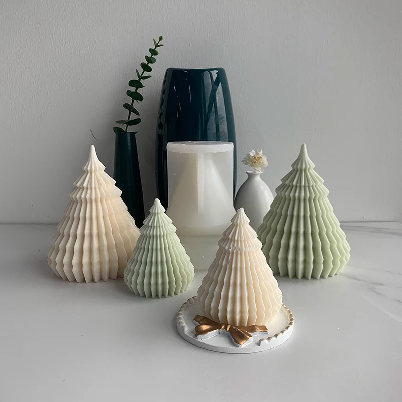 Origami Christmas Tree Candle Moulds 5 - Silicone Mould, Mold for DIY Candles. Created using candle making kit with cotton candle wicks and candle colour chips. Using soy wax for pillar candles. Sold by Myka Candles Moulds Australia