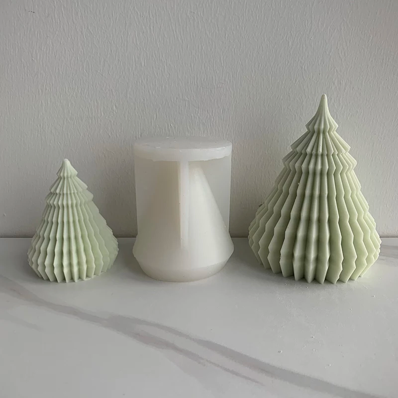 Origami Christmas Tree Candle Moulds 6 - Silicone Mould, Mold for DIY Candles. Created using candle making kit with cotton candle wicks and candle colour chips. Using soy wax for pillar candles. Sold by Myka Candles Moulds Australia